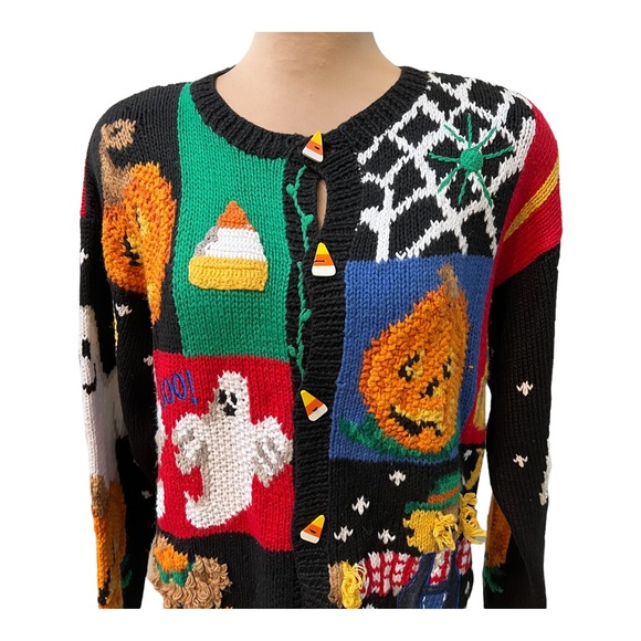 Vintage Sweaters - Vintage Halloween Sweater Eagle’s Eye Hand Knit size Small